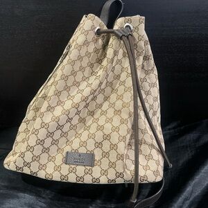 Gucci Tan Monogram Drawstring Bag